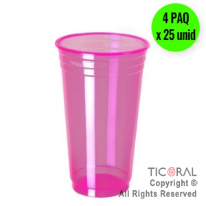 VASO NEON FLUO 300CC ROSA COPOBRAS (4 pack x 25 unidades)